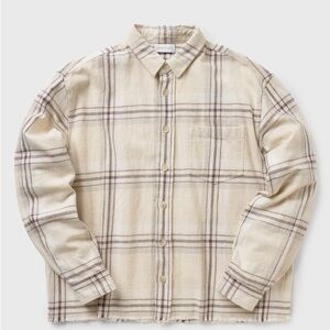 John Elliott Cream Plaid Button-Down Shirt